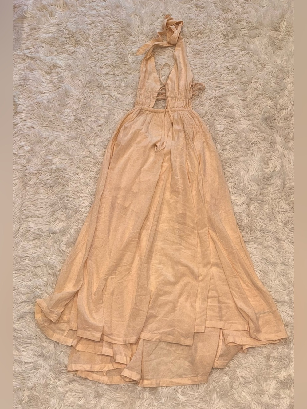 NEW FREE-EST BY FREE PEOPLE ANGEL Plunge Halter Neck ivory MAXI DRESS sz M - Picture 4 of 8